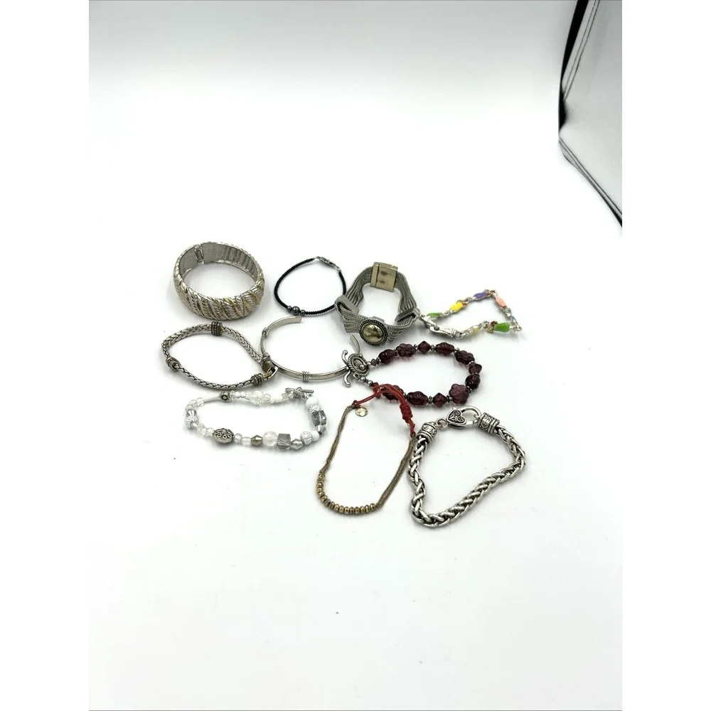 Lot of 10 bracelets Chain stretch Beaded Silver tone Several Vintage - Picture 1 of 13